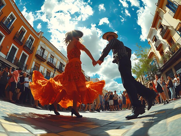 Photo de couples dansant lors d'un festival de rue d'été en Espagne avec le concept de vacances du Vi Festival