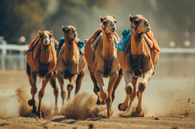 Une photo de course de chameaux.