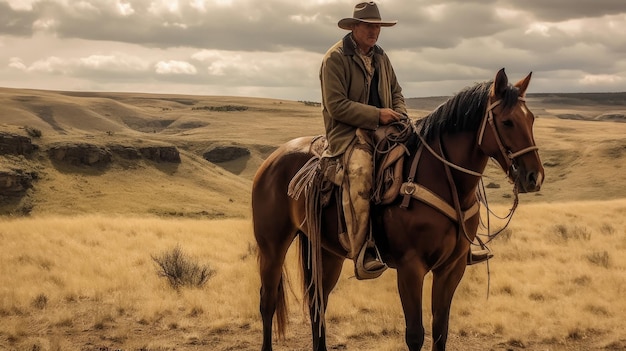 Photo photo d'un cowboy sur un cheval