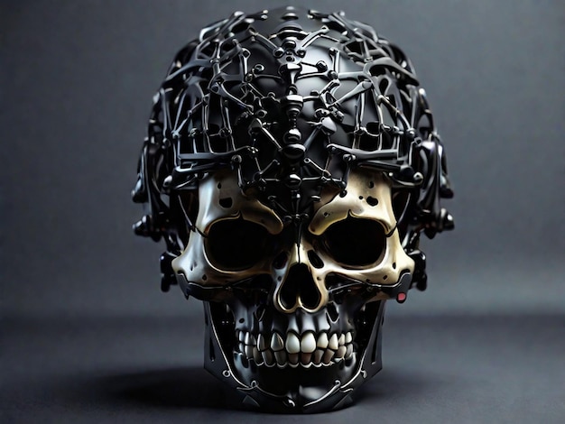 Photo crâne noir tête de squelette maléfique concept Halloween IA générative