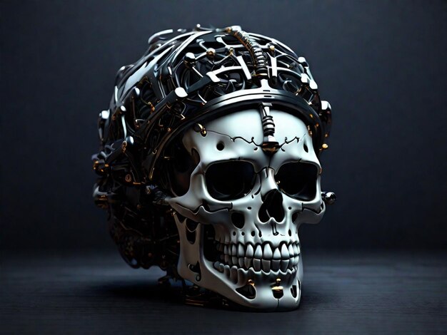 Photo crâne noir tête de squelette maléfique concept Halloween IA générative