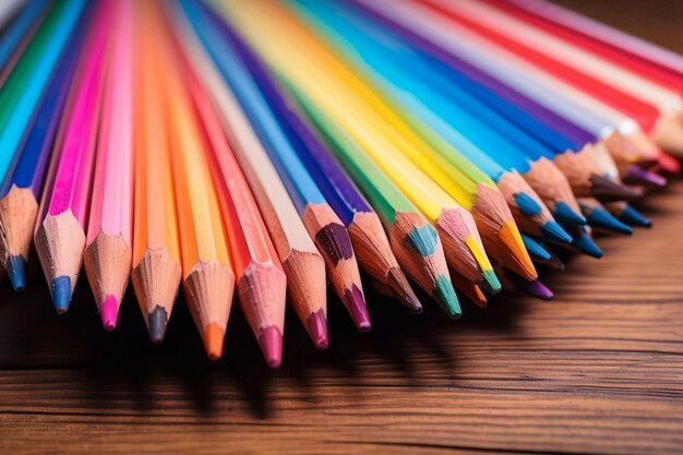 photo de crayons bien alignés créés avec l'IA