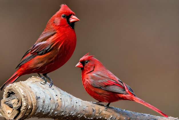 Photo photo créée par l'intelligence artificielle d'oiseaux rouges perchés sur une branche d'arbre