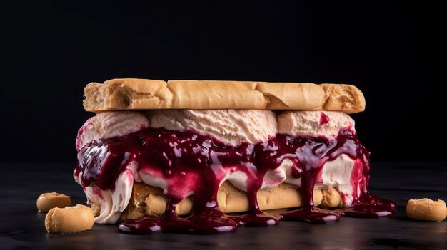 Une photo d'une crème glacée au beurre d'arachide et à la gelée ludique