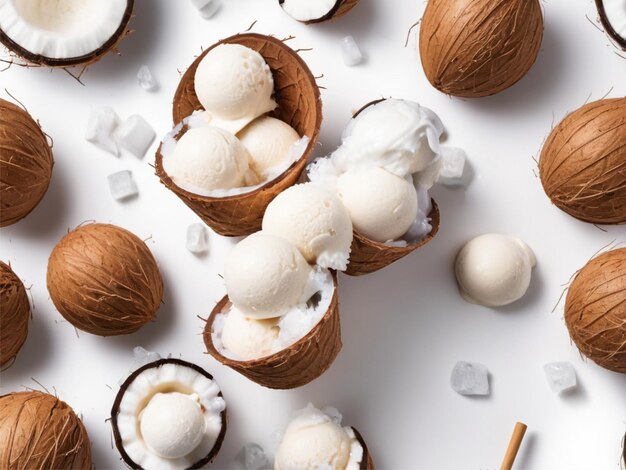 photo de crème glacée de dessert d'été avec de la noix de coco isolée sur fond blanc