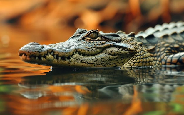 Une photo d'un crocodile sur fond d'eau ondulée.