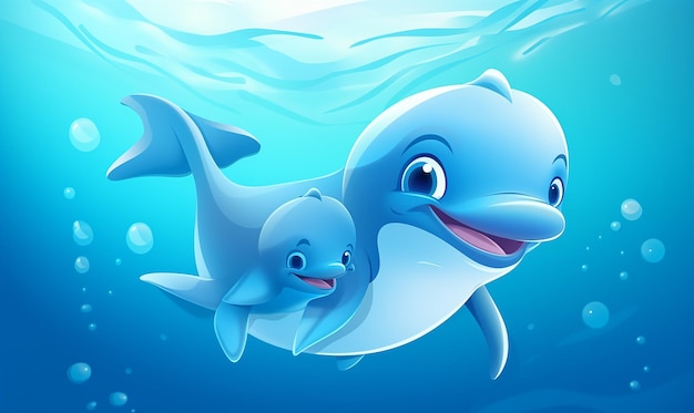 une photo d'un dauphin et de son bébé