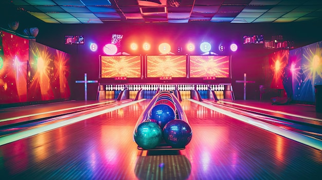 Une photo d'un décor de panneau vintage d'une allée de bowling rétro