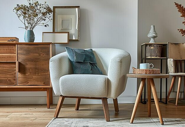 Photo photo de la décoration intérieure du salon avec un fauteuil en bois