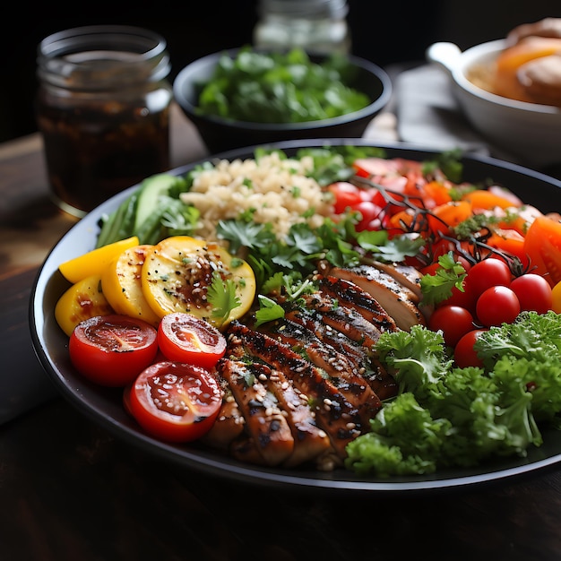 une photo d'un déjeuner nutritif et sain L'image montre une assiette colorée avec des légumes frais