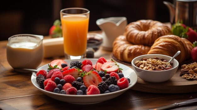 Une photo d'un déjeuner somptueux avec une variété d'aliments