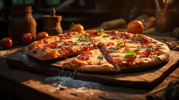 photo délicieuse pizza napolitaine sur un tableau généré par l'IA