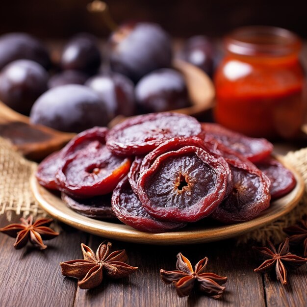 photo délicieuses tranches de prunes séchées biologiques