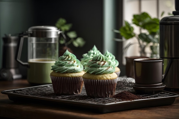 Une photo de délicieux cupcakes refroidis sur un rack