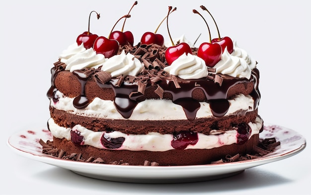 Photo d'un délicieux gâteau au chocolat et de tranches de gâteau aux cerises