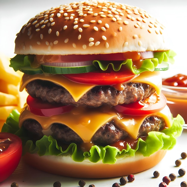 Photo d'un délicieux hamburger isolé sur un fond blanc