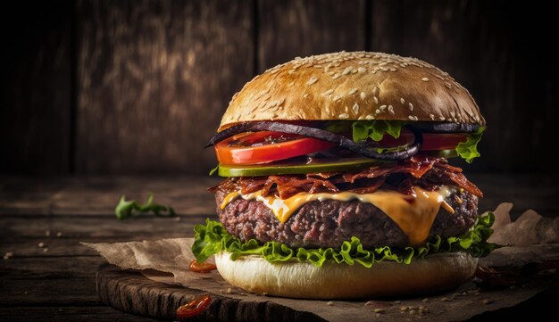 photo d'un délicieux hamburger avec sauce et fromage