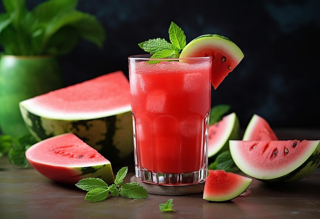 Photo d'un délicieux jus de pastèque froid et d'un smoothie