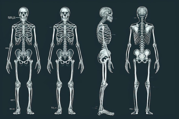 Photo cette photo dépeint un dessin en noir et blanc d'un squelette humain fournissant une représentation claire de la structure squelettique illustration détaillée du système squeletique humain ai généré