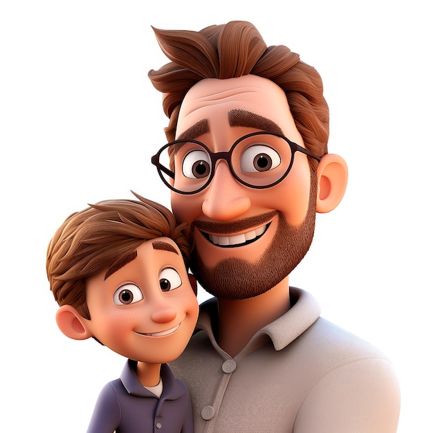 Photo dessin animé 3d de l'heureux père et fils