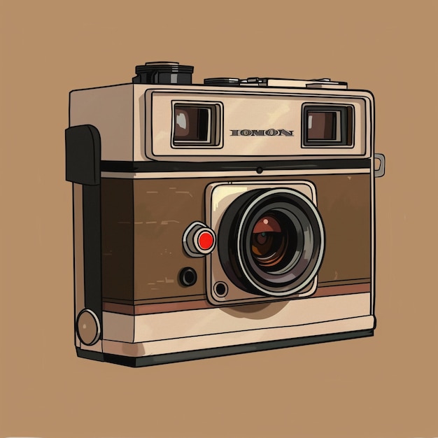 Photo photo de dessin animé asthétique d'une caméra poloroïde vintage thème brun foncé et clair