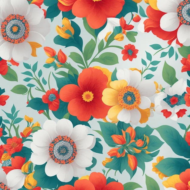 Photo dessin numérique de la nature fond floral avec de belles fleurs peinture sur papier style