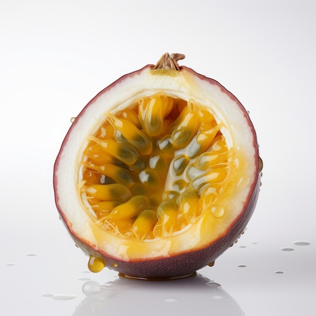 Photo détaillée de 8k du fruit de la passion sur fond blanc