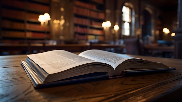 Une photo détaillée d'un livre ouvert dans une bibliothèque