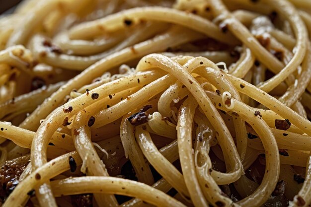 Une photo détaillée de pâtes de spaghettis cuites