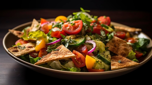 Une photo de détails de haute qualité Salade Fattoush libanaise piquante
