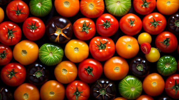 Photo une photo avec des détails de haute qualité tomates anciennes colorées disposées en un motif