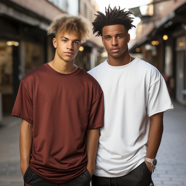 Photo photo de deux beaux jeunes hommes posant devant la caméra