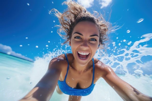 photo de deux belles filles chaudes en bikini qui courent sur la plage