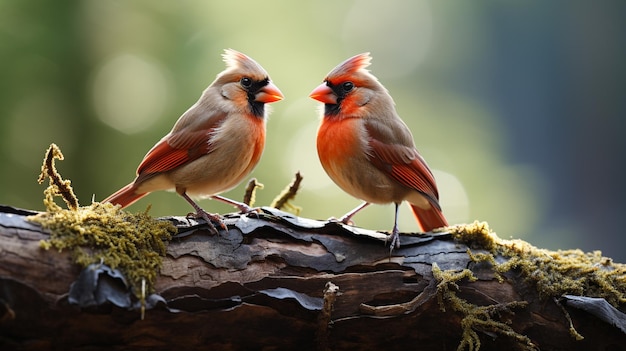 Photo photo de deux cardinaux du nord avec un accent sur l'expression de l'amour