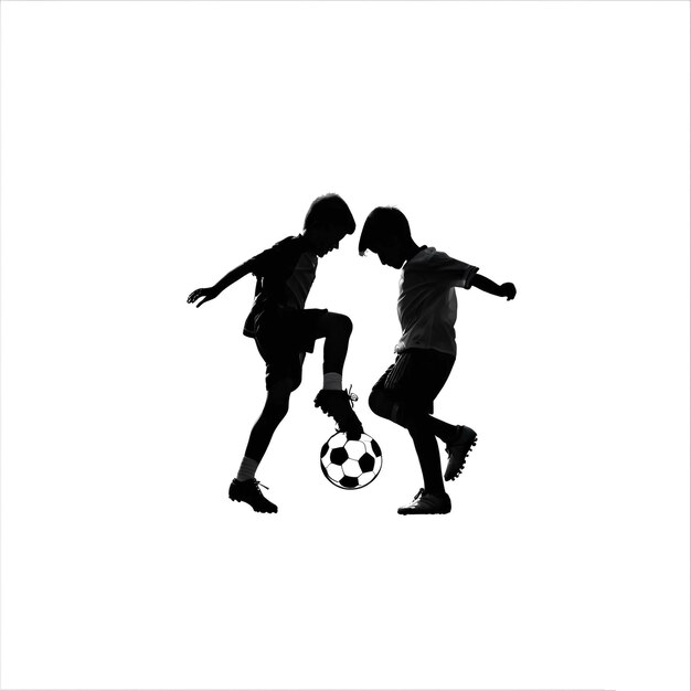 une photo de deux enfants jouant avec un ballon de football