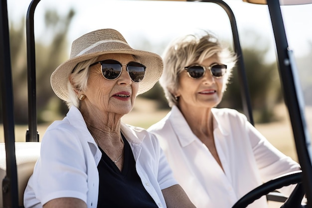 Photo de deux femmes seniors profitant d'une journée sur le parcours de golf, créée avec l'IA générative