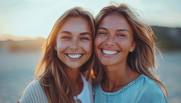 une photo de deux femmes souriantes et l'une d'elles a un sourire blanc