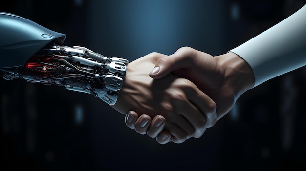 photo deux homme Robot confiant se serrant la main lors d'une réunion dans le bureau de fond noir