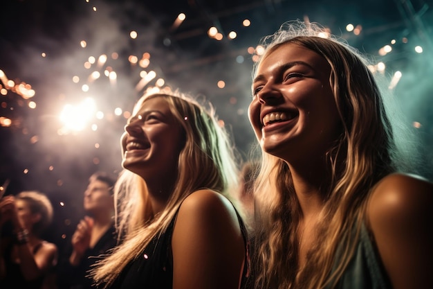 Une photo de deux jeunes femmes appréciant un concert créé avec l'AI générative