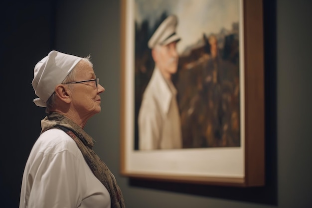Photo de deux personnes admirant un tableau du musée créé avec une IA générative