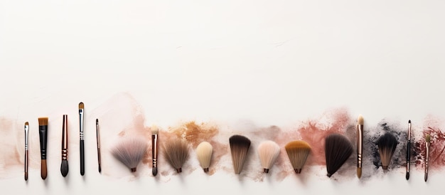 Photo de divers pinceaux de maquillage disposés sur une table avec un espace de copie