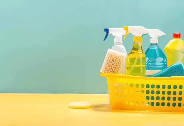 Photo photo de diverses bouteilles avec des fournitures de nettoyage, des bouteilles de détergent antibactérien pour les mains