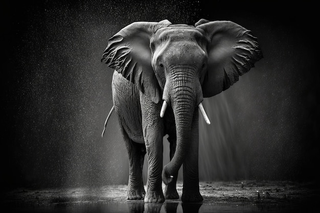 Photo photo dramatique d'éléphant en noir et blanc avec un fond foncé