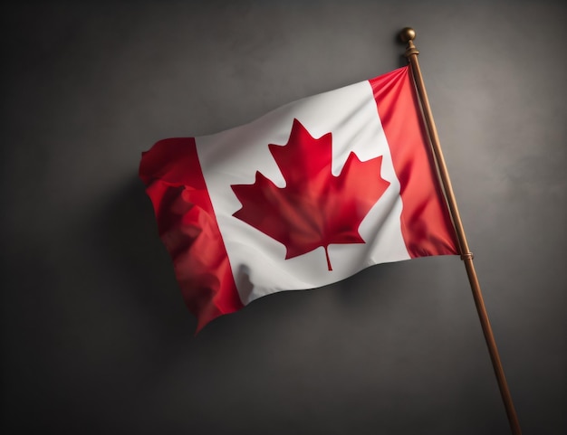 Photo d'un drapeau du Canada sur une baguette avec un fond noir le jour de la fête nationale du Canada avec l'IA générative