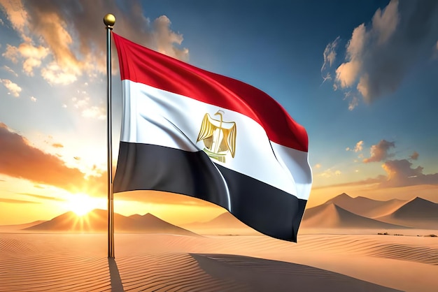 photo le drapeau de l'Égypte avec Pharaon et les pyramides en arrière-plan