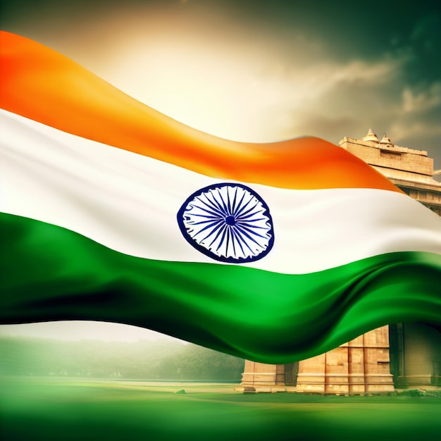 Photo photo d'un drapeau indien devant la porte de l'inde, conception ai