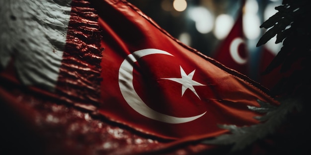 Photo drapeau national de la turquie agitant sur le ciel bleu