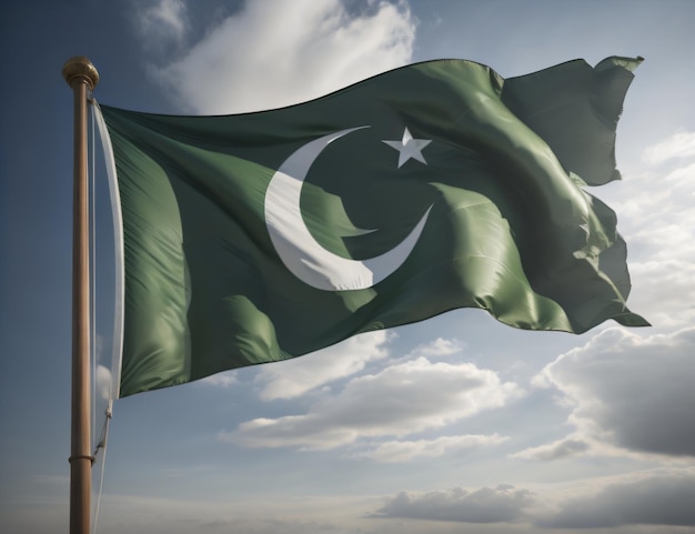 Photo d'un drapeau pakistanais avec fond de ciel ai génératif