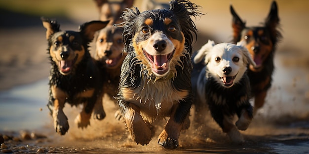 Une photo drôle de chiens en mouvement