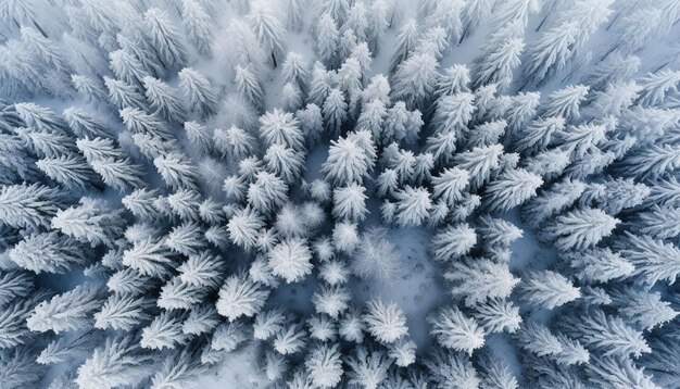 photo de drone d'un arbre à feuilles persistantes recouvert de neige